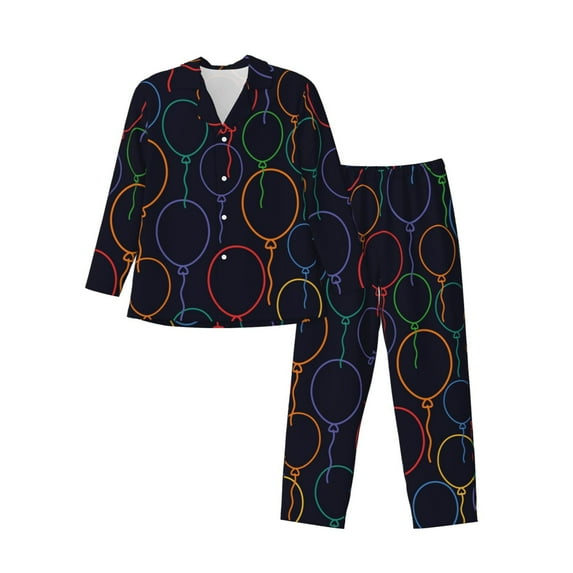 Susaid Colorful Balloons Print Men's Long Sleeve Pajama Set, Two-Piece Button-Down Loungewear PJs Set, Comfortable Sleepwear for Relaxation-X-Large