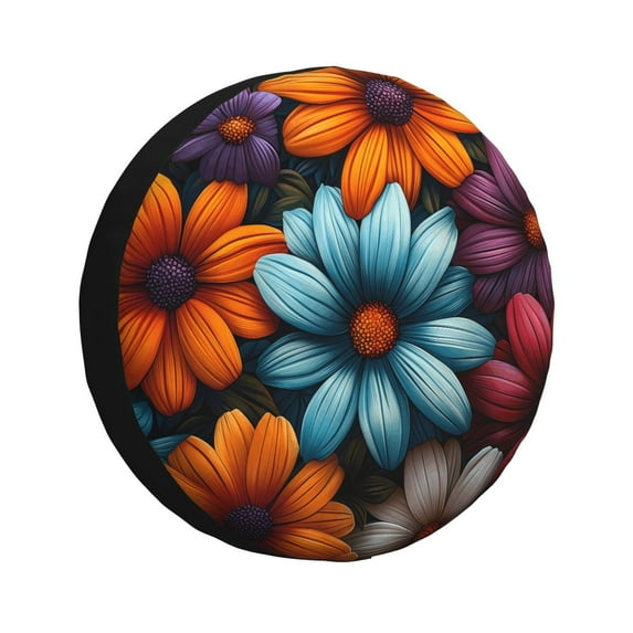 Susaid Colorful Blooming Flowers Print Tire Covers,Waterproof Anti-UV Snow Sun Rain Tire Covers for RV,Truck, SUV, Trailer, Camper-16 inch
