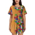 thumbnail image 1 of Susaid Colorful Building Blocks A Print Women's Pajama Set, Button-Up Sleepwear with Elastic Waist Shorts, Perfect for Lounging, Yoga, Beach, and Casual Wear-Medium, 1 of 7