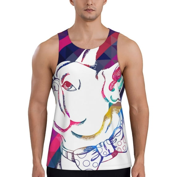 Susaid Colorful Bulldog Print Men's Sleeveless Workout Running Tank Top Dry Fit Athletic Gym Sports Swim Beach Muscle Bodybuilding Shirts-3X-Large