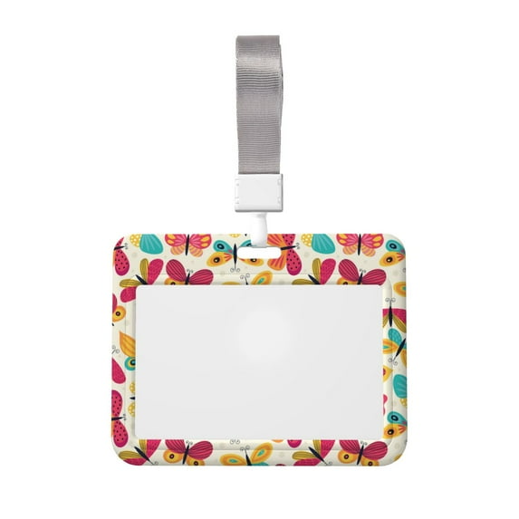 Susaid Colorful Butterflies Print ID Badge Holder with Double-Sided Windows Horizontal Hard Plastic Case Black Card Protector Pouch for Office School ID Credit Cards