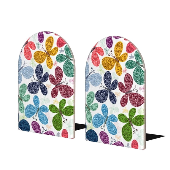 Susaid Colorful Butterflies Print Wooden Bookends Decorative Book Ends for Shelves Heavy Books Holder Organizer Non-Slip Desk Book End for Kids Room Office School 1 Pairs