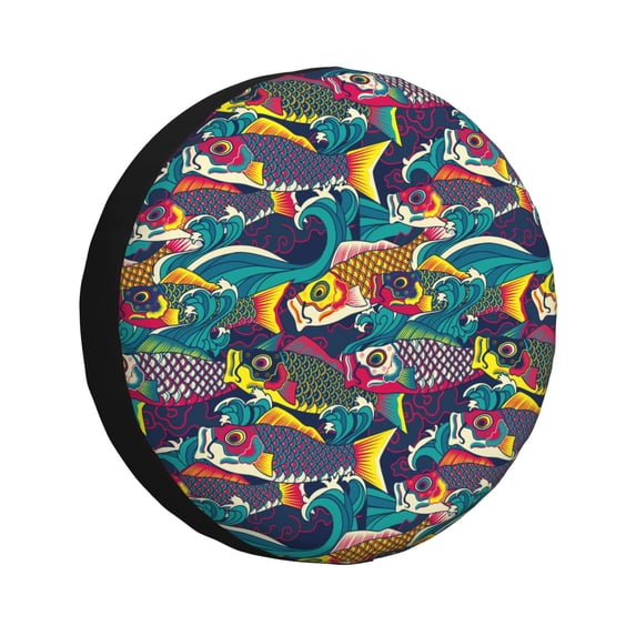 Susaid Colorful Carp Streamer Print Tire Covers,Waterproof Anti-UV Snow Sun Rain Tire Covers for RV,Truck, SUV, Trailer, Camper-15 inch