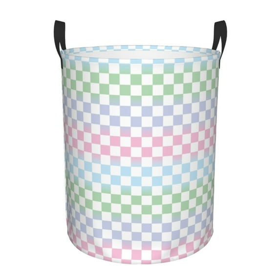 Susaid Colorful Checkerboard Print Waterproof Oxford Cloth Storage Circular Laundry Hamper BasketCapacity for Home-Medium