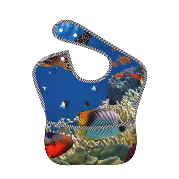 Susaid Colorful Coral Reef Print Bibs for Babies Toddlers Adjustable Waterproof Free Soft Durable Bibs for eating with Large Pocket Food Catcher
