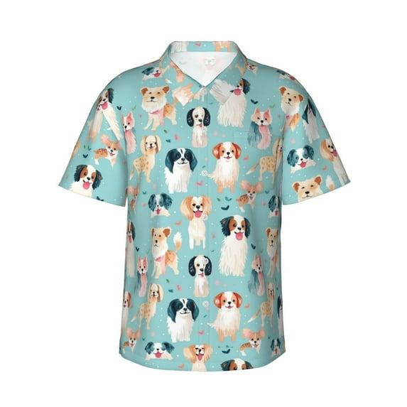 Susaid Colorful Dog Print Short Sleeve Shirts Button Down Casual Shirts Summer Beach Aloha Button Down Short Sleeve for Men ,X-Large