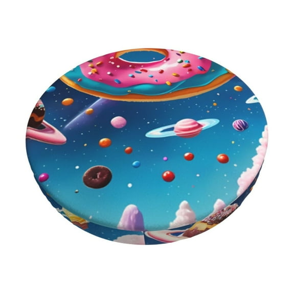 Susaid Colorful Donut Print Elastic Bar Stool Cover Personalized Washable Stool Cover for Barbershop Home Bar Kitchen-12 inch