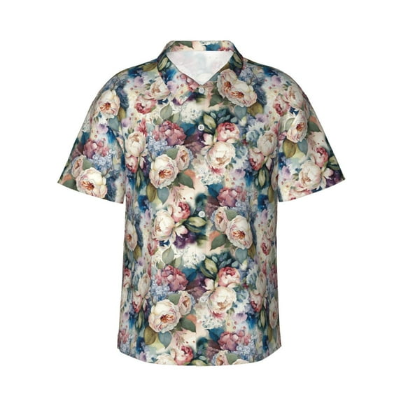 Susaid Colorful Flowers Print Short Sleeve Shirts Button Down Casual Shirts Summer Beach Aloha Button Down Short Sleeve for Men ,Large