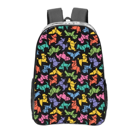 Susaid Colorful Geometric Dog Print Clear Backpack See Through Transparent Plastic Clear Bookbags for School, College, Stadium,Work