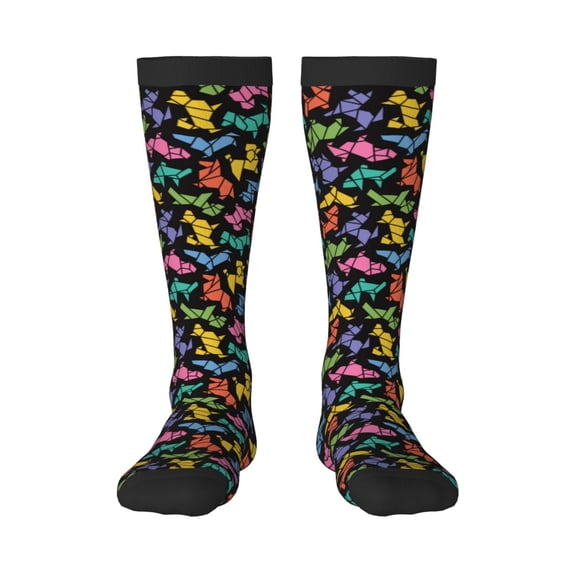Susaid Colorful Geometric Dog Print Thermal Winter Socks for Men and Women, Warm Crew Hiking Socks, for Boots and Outdoor Activities