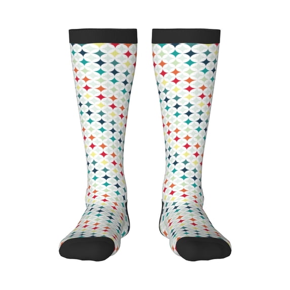 Susaid Colorful Geometric Print Thermal Winter Socks for Men and Women, Warm Crew Hiking Socks, for Boots and Outdoor Activities