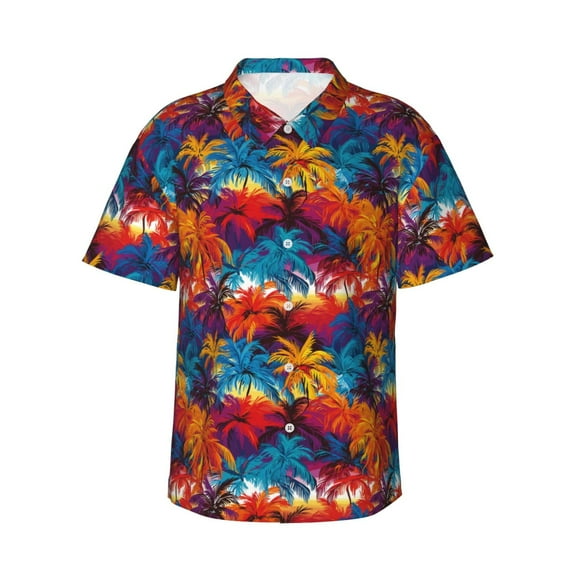 Susaid Colorful Hawaii Palms Print Short Sleeve Shirts Button Down Casual Shirts Summer Beach Aloha Button Down Short Sleeve for Men ,XX-Large