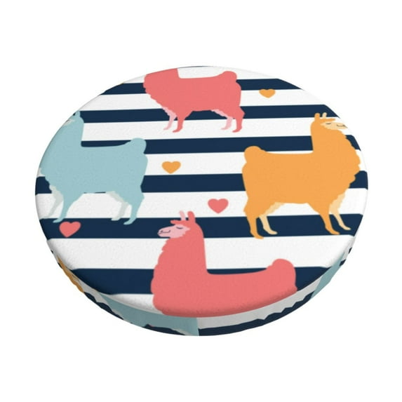 Susaid Colorful Llama Print Elastic Bar Stool Cover Personalized Washable Stool Cover for Barbershop Home Bar Kitchen-14 inch