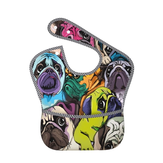 Susaid Colorful Pug Print Bibs for Babies Toddlers Adjustable Waterproof Free Soft Durable Bibs for eating with Large Pocket Food Catcher