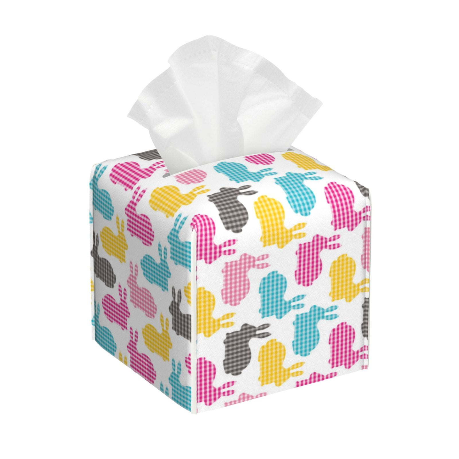 A Rabbit Tissue Susaid Colorful Rabbit Print PU Leather Tissue Box Cover, Square ...
