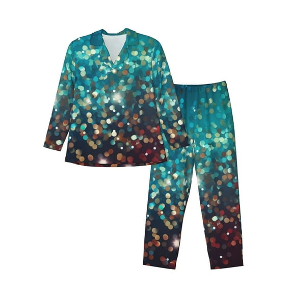 Susaid Colorful Rainbow Glitter Print Men's Long Sleeve Pajama Set, Two-Piece Button-Down Loungewear PJs Set, Comfortable Sleepwear for Relaxation-Medium