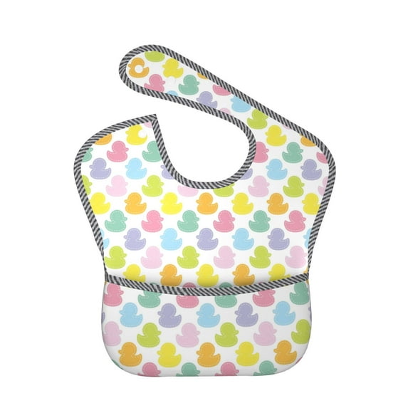 Susaid Colorful Rubber Duck Print Bibs for Babies Toddlers Adjustable Waterproof Free Soft Durable Bibs for eating with Large Pocket Food Catcher