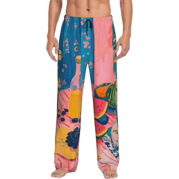 Susaid Colorful Summer Fruit Table Print Mens Pajama Pants Set Sleep & Lounge Pants, PJ Bottoms with Pockets and Button Fly-Large