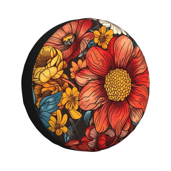 Susaid Colorful Vintage Floral Pattern Print Water Proof Spare Tire Cover Wheel Tire Dust-proof Cover Fit Trailer, RV, SUV and Many Vehicle-14 inch