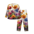 thumbnail image 1 of Susaid Colorful Wildflower Meadow Print Men's Long Sleeve Pajama Set, Two-Piece Button-Down Loungewear PJs Set, Comfortable Sleepwear for Relaxation-XX-Large, 1 of 7
