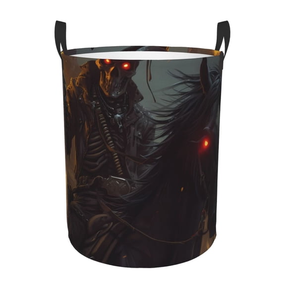 Susaid Cool Skull Western Cowboy Print Waterproof Oxford Cloth Storage Circular Laundry Hamper BasketCapacity for Home-Medium