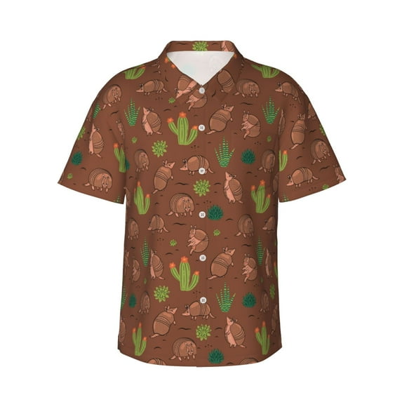 Susaid Cute Armadillos Print Short Sleeve Shirts Button Down Casual Shirts Summer Beach Aloha Button Down Short Sleeve for Men ,3X-Large