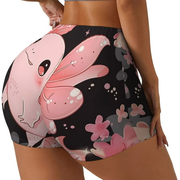 Susaid Cute Axolotl Sakura Blossoms A Print Intensify Workout Shorts for Women Seamless Scrunch Short Gym Yoga Running Sport Active Exercise Fitness Shorts-X-Large
