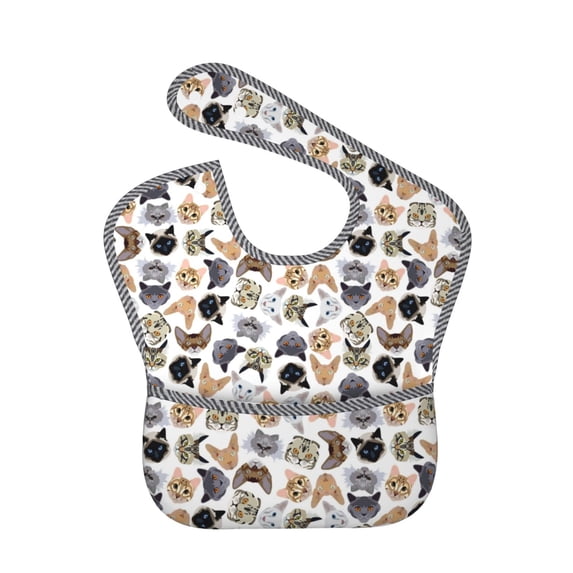 Susaid Cute Cats Print Bibs for Babies Toddlers Adjustable Waterproof Free Soft Durable Bibs for eating with Large Pocket Food Catcher
