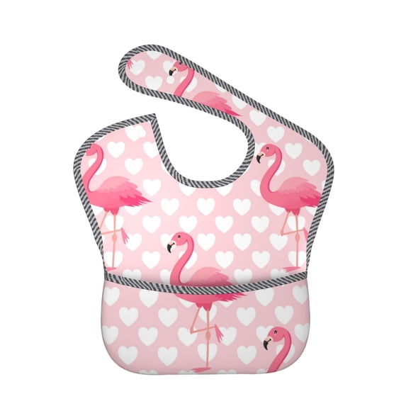 Susaid Cute Flamingo with Heart Print Bibs for Babies Toddlers Adjustable Waterproof Free Soft Durable Bibs for eating with Large Pocket Food Catcher
