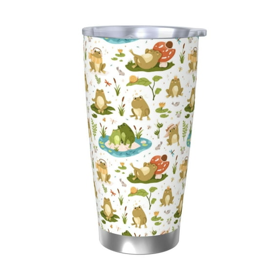 Susaid Cute Frog Print 20oz Car Cup,Insulated Coffee Cup Fully Spill Proof Travel Coffee Mug, Stainless Steel Tumbler for Work Home Outdoor Car-Without Straw