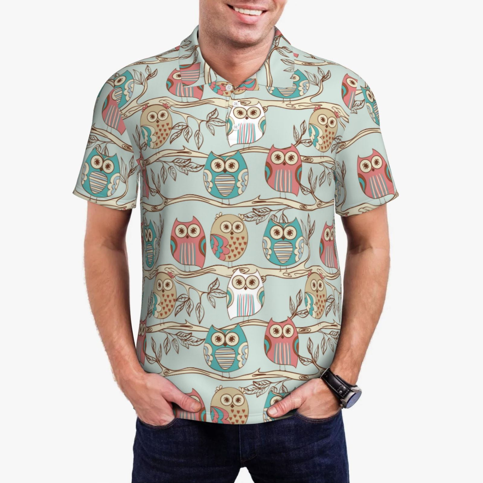 Cute Cat Polka Dot Print Men's Golf Shirts