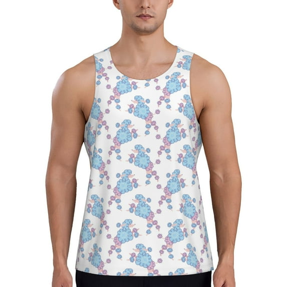 Susaid Cute Poodle Dog Print Men's Sleeveless Workout Running Tank Top Dry Fit Athletic Gym Sports Swim Beach Muscle Bodybuilding Shirts-XX-Large