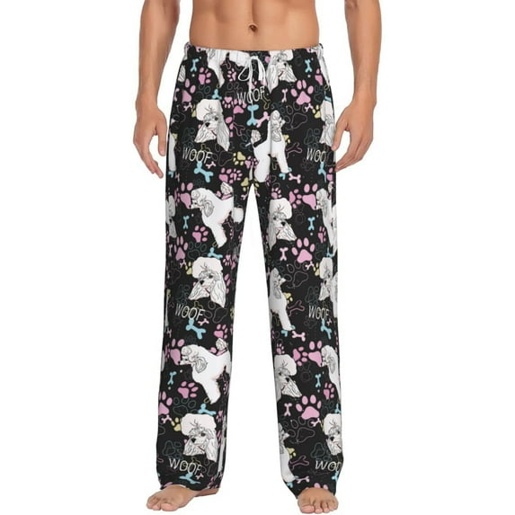 Susaid Cute Poodle Dog Print Mens Pajama Pants Set Sleep & Lounge Pants, PJ Bottoms with Pockets and Button Fly-X-Large
