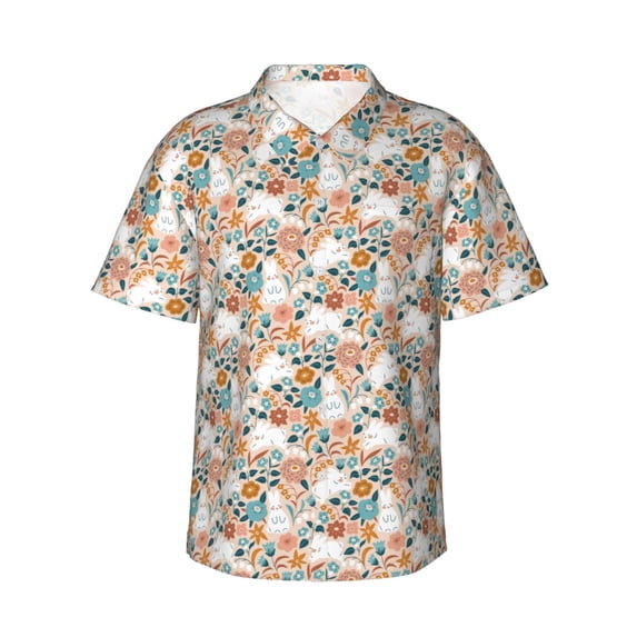 Susaid Cute Rabbit Floral Print Short Sleeve Shirts Button Down Casual Shirts Summer Beach Aloha Button Down Short Sleeve for Men ,XX-Large