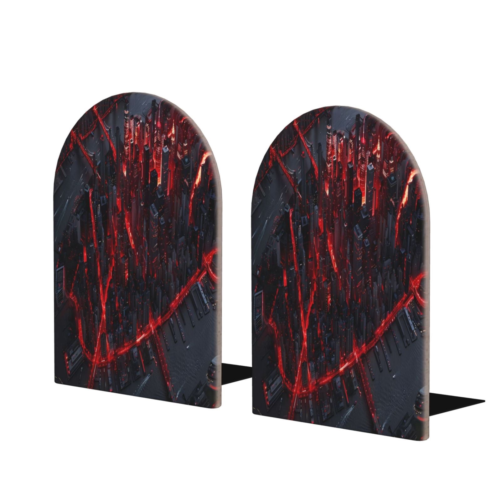 Susaid Cyberpunk Cityscape Lights Print Wooden Bookends Decorative Book ...