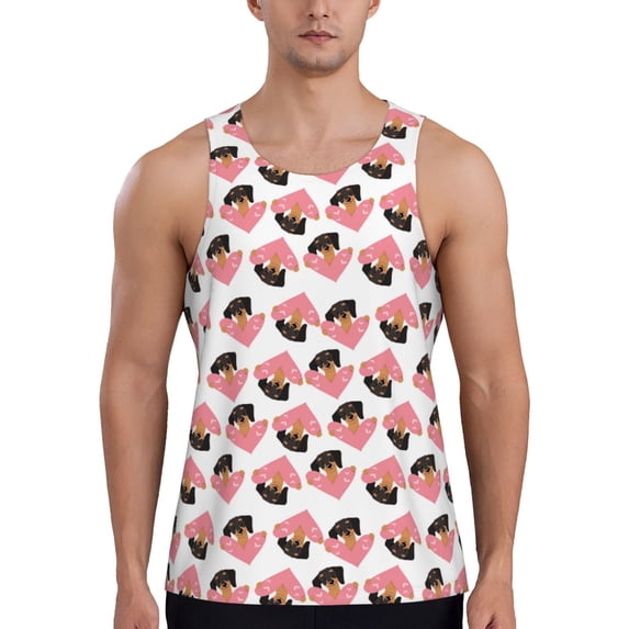 Susaid Dachshund dogs and hearts Print Men's Sleeveless Workout Running Tank Top Dry Fit Athletic Gym Sports Swim Beach Muscle Bodybuilding Shirts-3X-Large