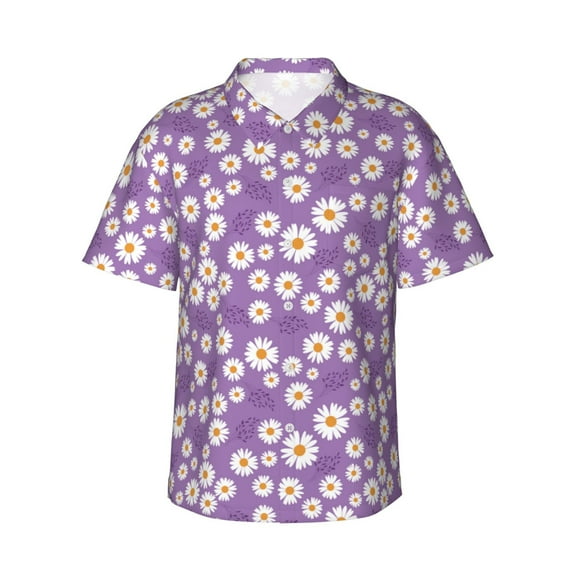 Susaid Daisies Flowers Print Short Sleeve Shirts Button Down Casual Shirts Summer Beach Aloha Button Down Short Sleeve for Men ,X-Large