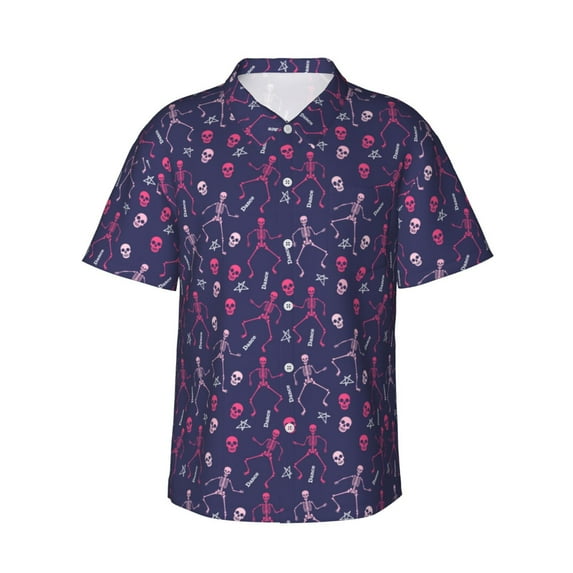 Susaid Dance Skull Star Print Short Sleeve Shirts Button Down Casual Shirts Summer Beach Aloha Button Down Short Sleeve for Men ,X-Large