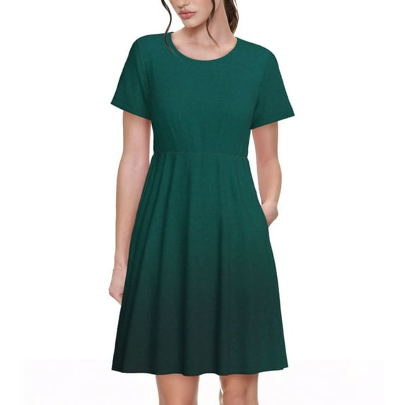 Susaid Dark teal green Pattern Women's Casual Floral Print Crewneck Short Sleeve A Line Boho Maxi Dress