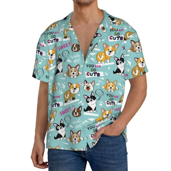 Susaid Dogs Print Men's Polo Shirts Button Down Short Sleeve Casual Summer Beach Vintage Shirts for Men-X-Large