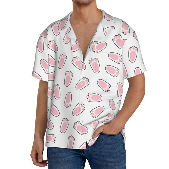 Susaid Easter bunny footprint Print Men's Polo Shirts Button Down Short Sleeve Casual Summer Beach Vintage Shirts for Men-Small