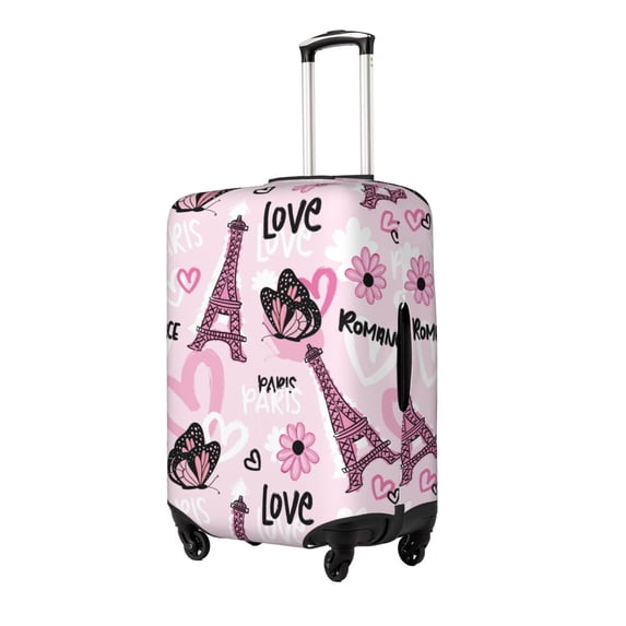 Susaid Eiffel Tower and Butterflies Print Elastic Washable Suitcase Cover with Hidden Zipper, Fits 18-32 Inch Luggage for Protection During Travel-Medium