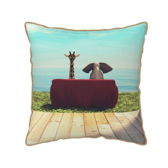 Susaid Elehpant And A Giraffe Looking At The Sea Print Velvet Throw Pillow Covers Home Art Deco Pillowcase Square Pillow Case Cushion Cover for Bed Sofa Living Room Car Indoor and Outdoor-20"x20"