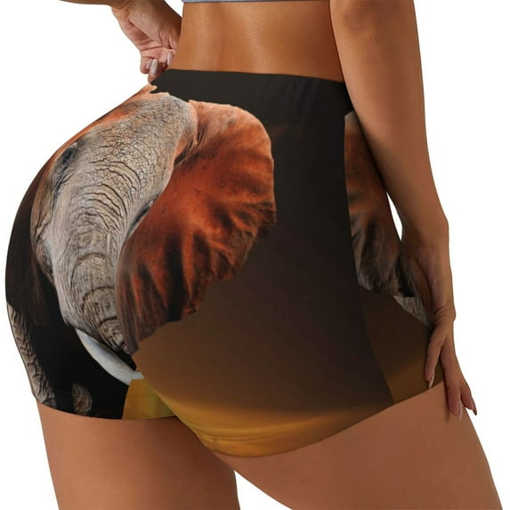 Susaid Elephant Sunset in Kenya Print Intensify Workout Shorts for Women Seamless Scrunch Short Gym Yoga Running Sport Active Exercise Fitness Shorts-Large