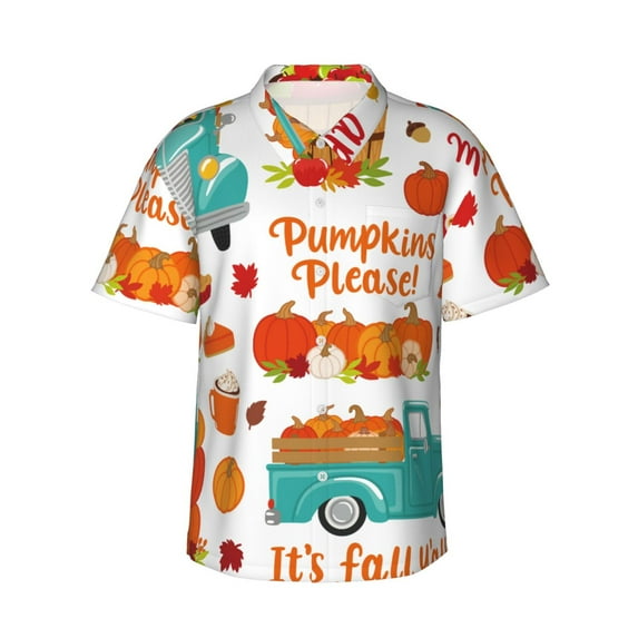 Susaid Fall Pumpkins Print Short Sleeve Shirts Button Down Casual Shirts Summer Beach Aloha Button Down Short Sleeve for Men ,Small