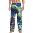 thumbnail image 1 of Susaid Fantasy Treehouse Planet Scene Print Mens Pajama Pants Set Sleep & Lounge Pants, PJ Bottoms with Pockets and Button Fly-Medium, 1 of 6