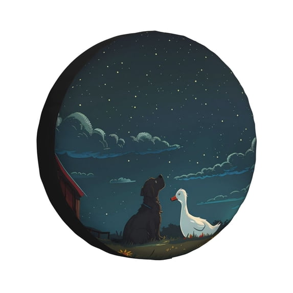 Susaid Farm Dog Duck Moonlight Print Tire Covers,Waterproof Anti-UV Snow Sun Rain Tire Covers for RV,Truck, SUV, Trailer, Camper-15 inch