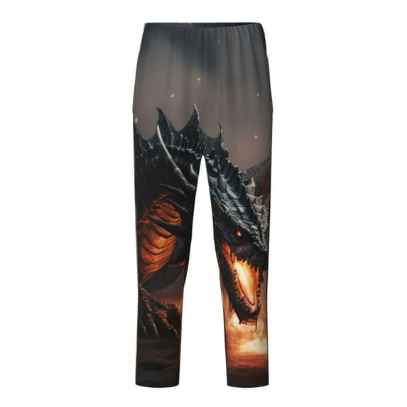 Susaid Fiery Black Dragon Attack Print Soft Teen Sleep Pants, Long Pajama Bottoms with Two Pockets and Elastic Waist, Designed for Ages 5-16-Small