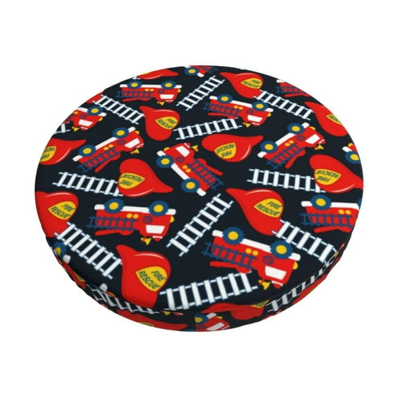 Susaid Fire Rescue With Red Helmet And Truck Print Elastic Bar Stool Cover Personalized Washable Stool Cover for Barbershop Home Bar Kitchen-13 inch