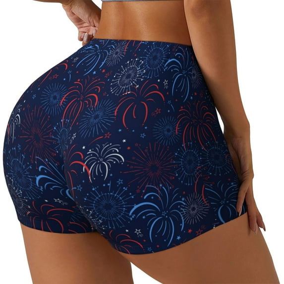 Susaid Firework Print Intensify Workout Shorts for Women Seamless Scrunch Short Gym Yoga Running Sport Active Exercise Fitness Shorts-Large